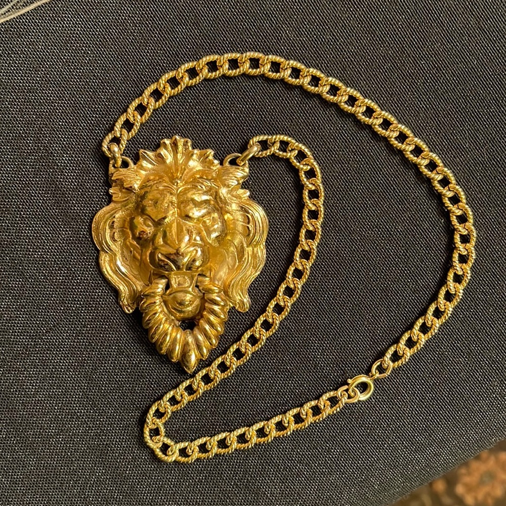 Napier Gold Tone Lion's Head Doorknocker Necklace